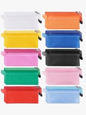 Amazon 36pcs Plastic Double Layer Zipper Pencil Pouch Pen School Supply Bags NEW
